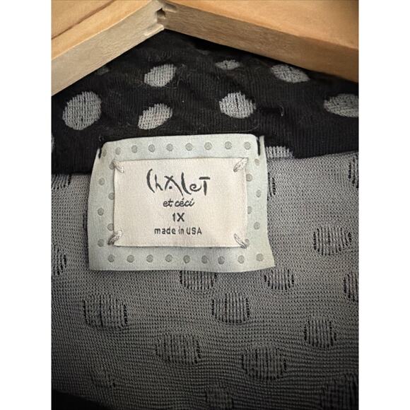 Chalet USA Black White Polka Dot Button Down Pockets Jacket #1378 Size 1X - Picture 5 of 5